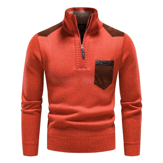 Classic Knitted Sweater with Front Zipper