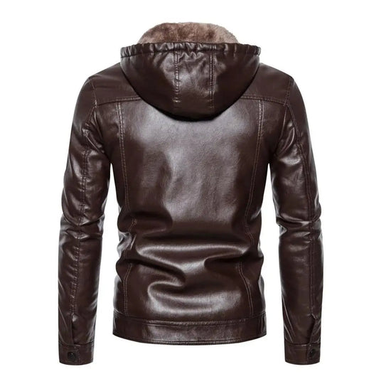 Faux Leather Hooded Jacket
