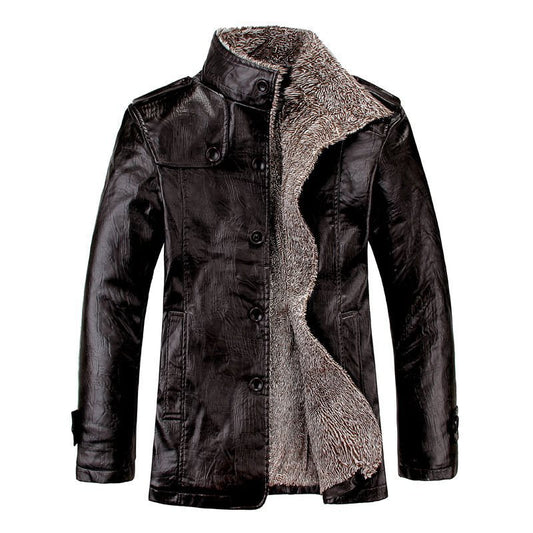 Faux Leather Jacket with Warm Fleece Lining
