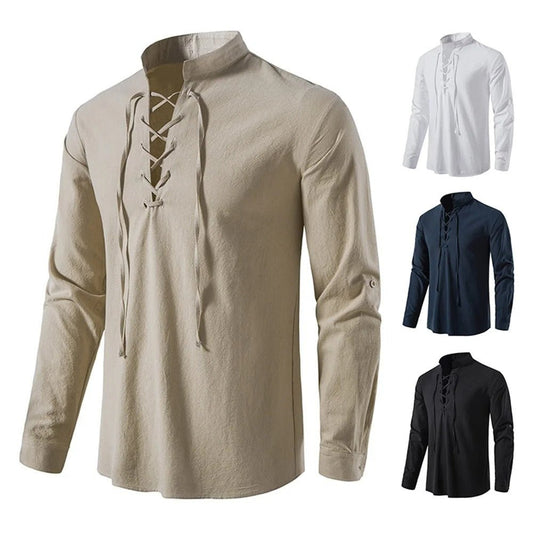 Lace - Up Stand Collar Shirt for Men - Harren Cole