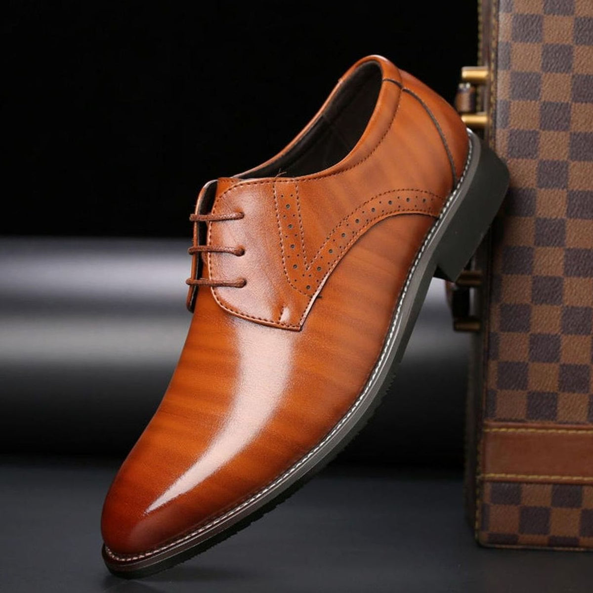 Men's Polished Leather Brogue Dress Shoes - Harren Cole