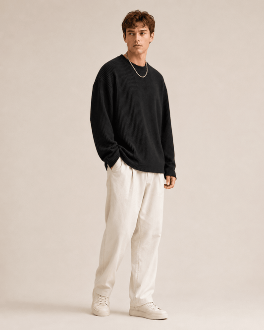 Waffle Texture Relaxed Fit Pullover - Harren Cole