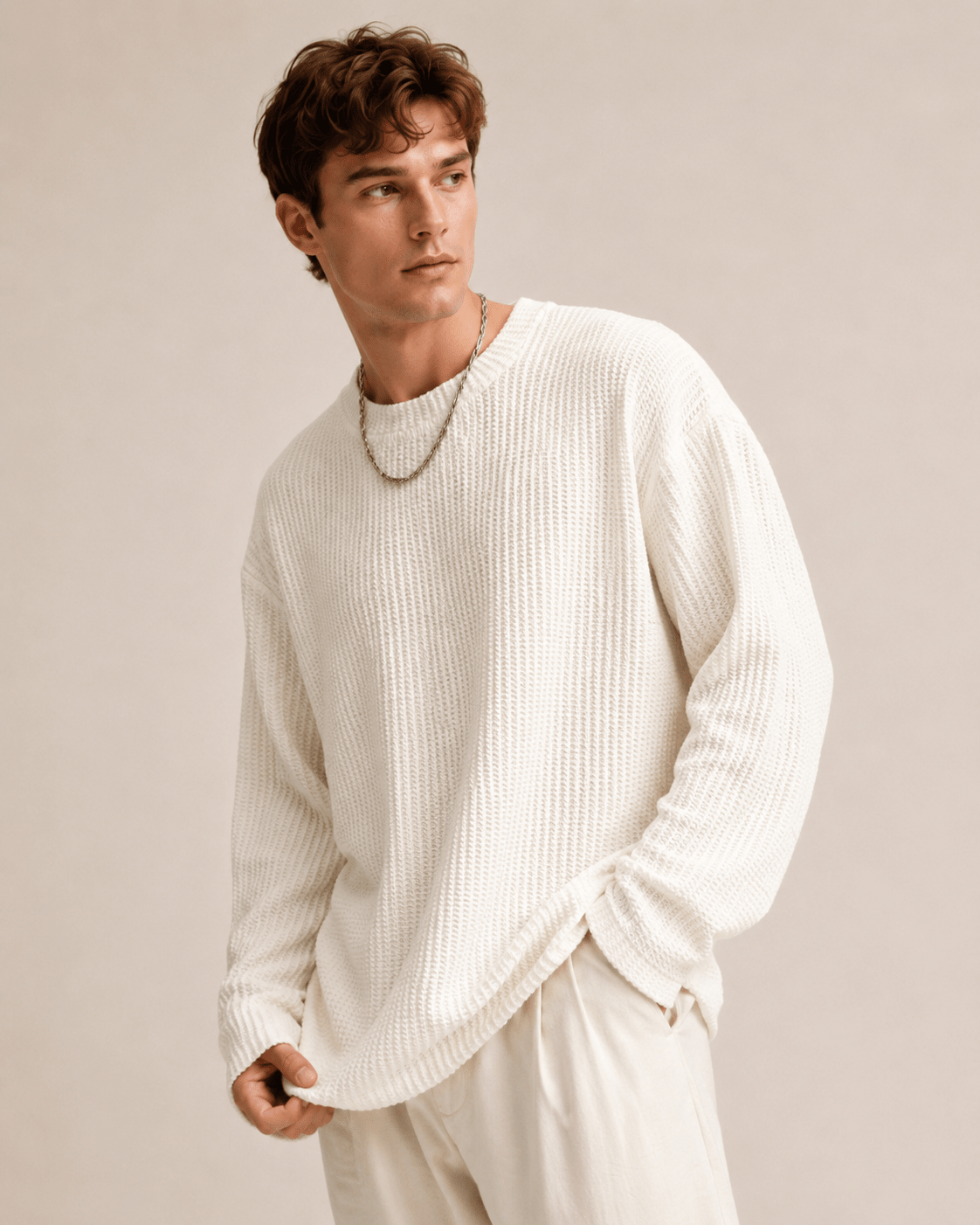 Waffle Texture Relaxed Fit Pullover - Harren Cole