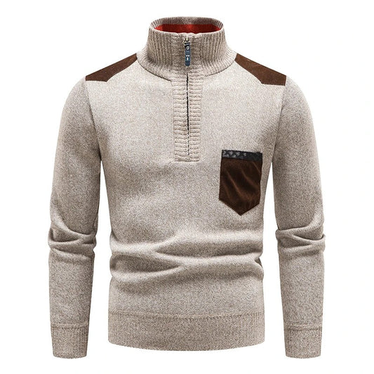 Classic Knitted Sweater with Front Zipper