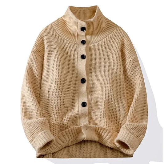 Men's High Collar Knit Cardigan Sweater