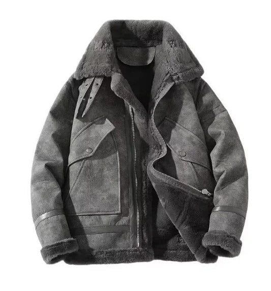 Fleece-Lined Leather Jacket for Men