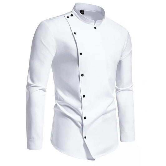 Asymmetrical Mandarin Collar Shirt - Harren Cole