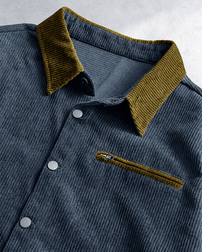 Corduroy Shirt Jacket With Contrast Collar - Harren Cole