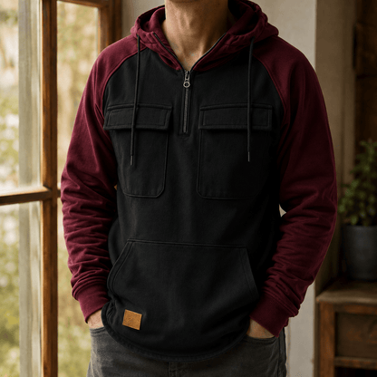 Cotton Blend Half Zip Utility Hoodie - Harren Cole