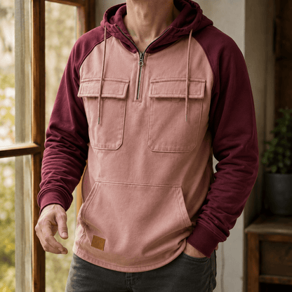 Cotton Blend Half Zip Utility Hoodie - Harren Cole