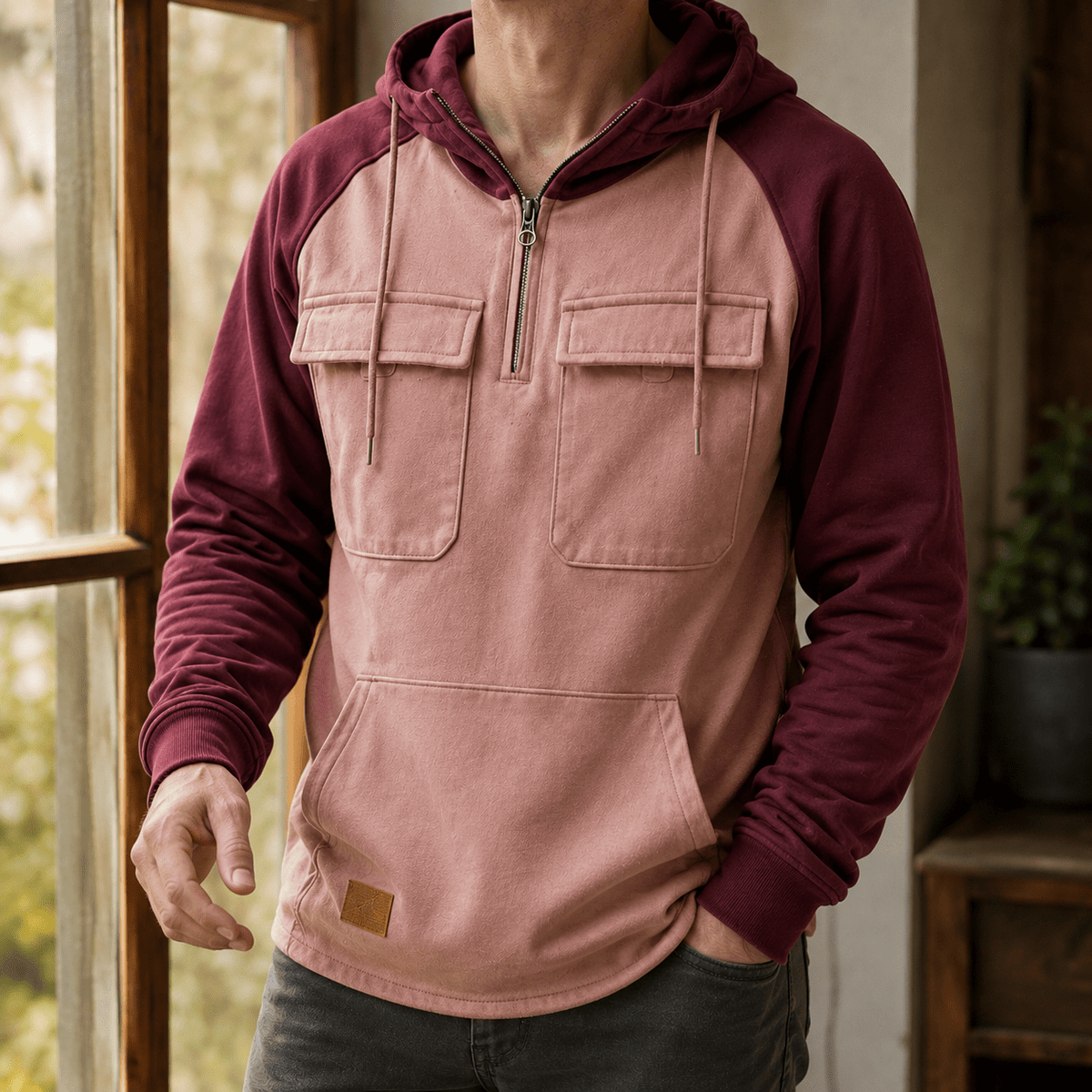 Cotton Blend Half Zip Utility Hoodie - Harren Cole