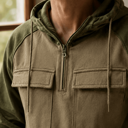 Cotton Blend Half Zip Utility Hoodie - Harren Cole