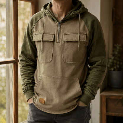 Cotton Blend Half Zip Utility Hoodie - Harren Cole