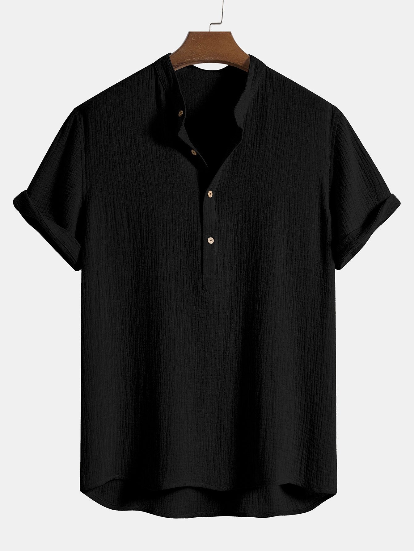 Crumpled Cotton Henley Shirt for Men - Harren Cole
