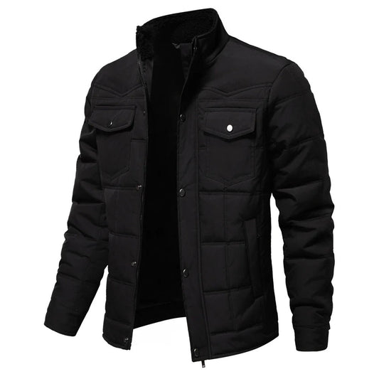 Padded Winter Jacket with Stand-Up Collar for Men