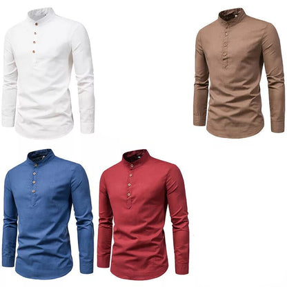 Elegant Linen Shirt with Stand - Up Collar - Harren Cole