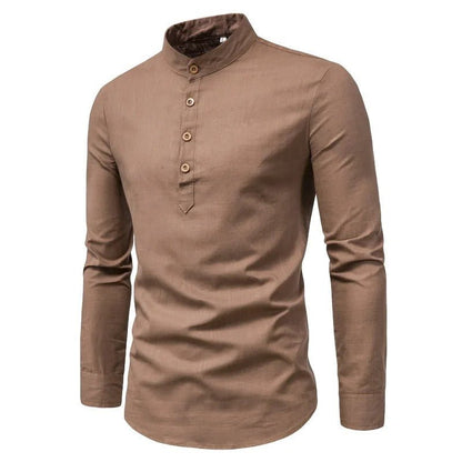 Elegant Linen Shirt with Stand - Up Collar - Harren Cole