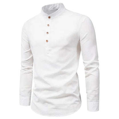 Elegant Linen Shirt with Stand - Up Collar - Harren Cole