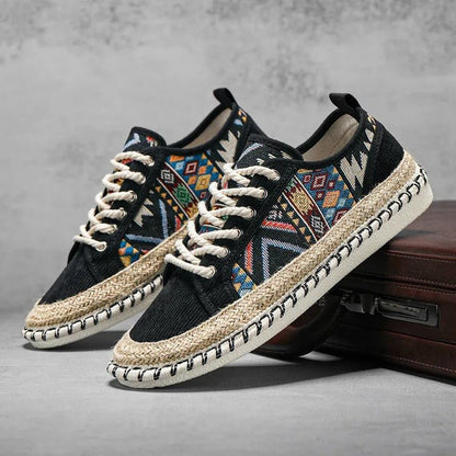 Ethnic Raffia Sole Sneakers with Patterned Design - Harren Cole