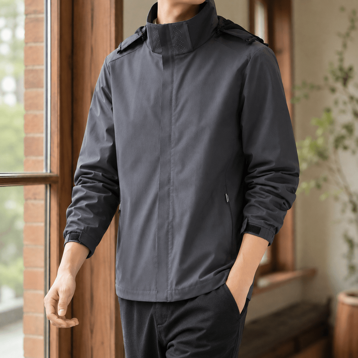 Hooded Jacket Regular Fit Smooth Woven Shell - Harren Cole