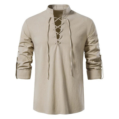 Lace - Up Shirt with Stand - Up Collar - Harren Cole