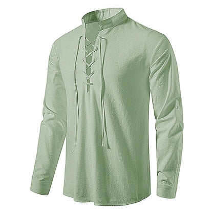 Lace - Up Stand Collar Shirt for Men - Harren Cole