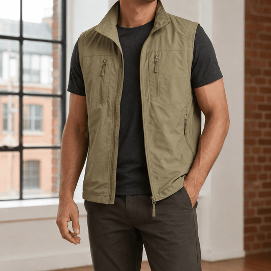 Lightweight Utility Vest With Stand Collar - Harren Cole