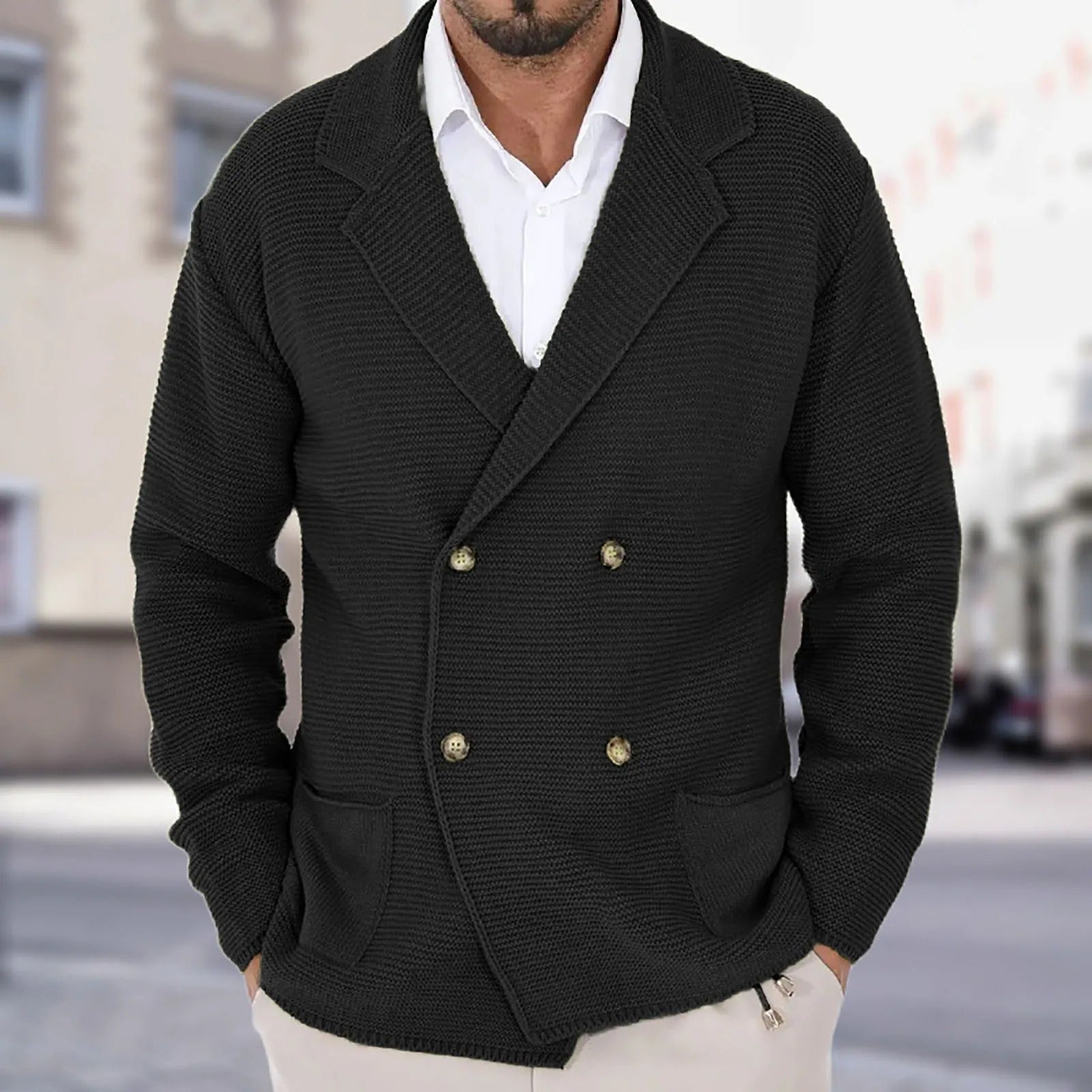 Men's Double - Breasted Knit Blazer Jacket - Harren Cole