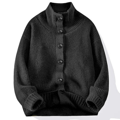Men's High Collar Knit Cardigan Sweater - Harren Cole