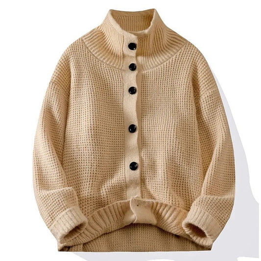 Men's High Collar Knit Cardigan Sweater - Harren Cole