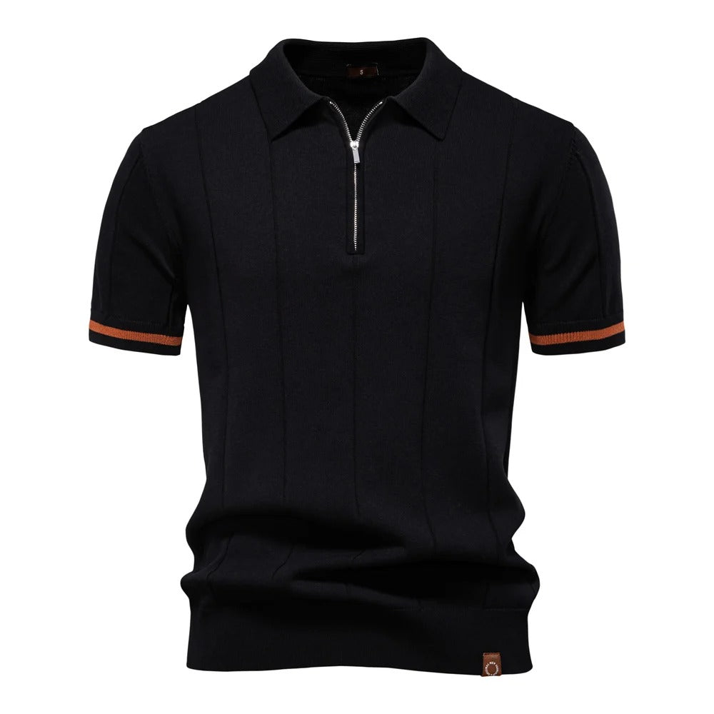 Men's Knitted Polo Shirt with Zipper Collar - Harren Cole
