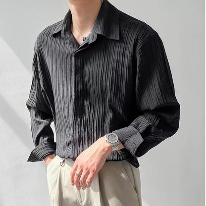 Men’s Long - Sleeve Crinkle Fabric Shirt - Harren Cole