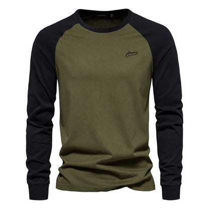 Men’s Long Sleeve Patchwork Crew Neck Shirt - Harren Cole