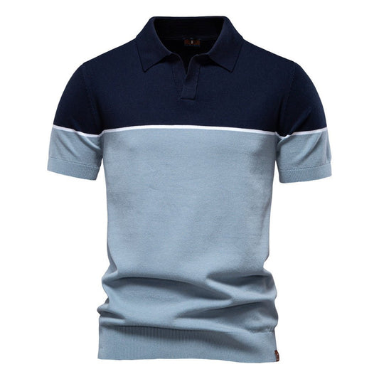Men's Two - Tone V - Neck Polo Shirt with Ribbed Cuffs - Harren Cole