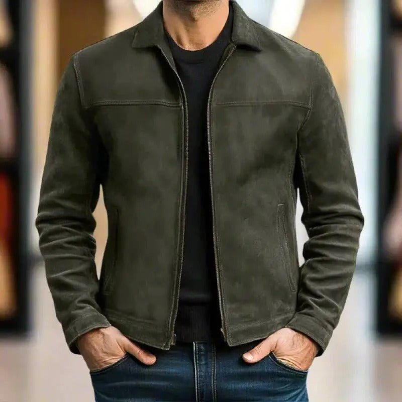 Men's Vintage Stand Collar Bomber Jacket with Zip Pockets - Harren Cole