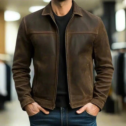Men's Vintage Stand Collar Bomber Jacket with Zip Pockets - Harren Cole