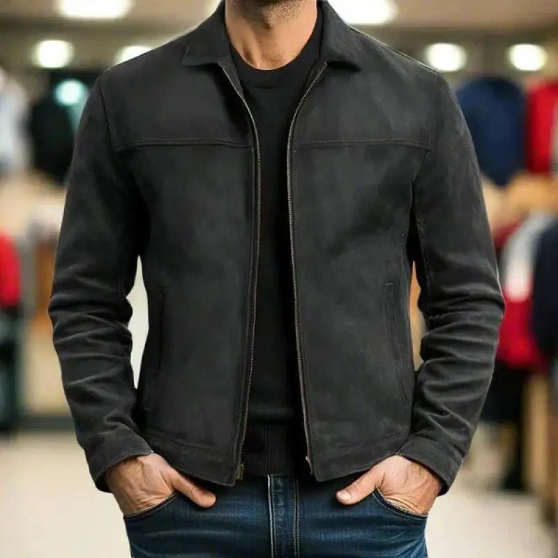 Men's Vintage Stand Collar Bomber Jacket with Zip Pockets - Harren Cole