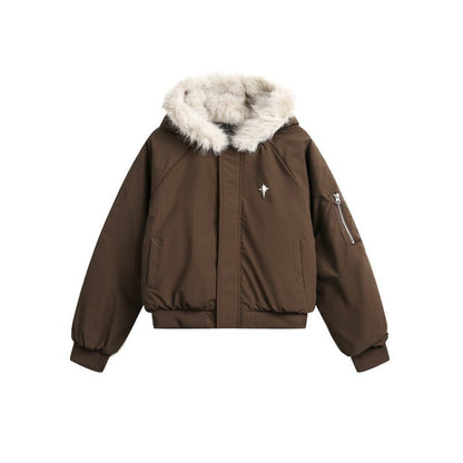 Men’s Warm Bomber Jacket with Fur Hood - Harren Cole