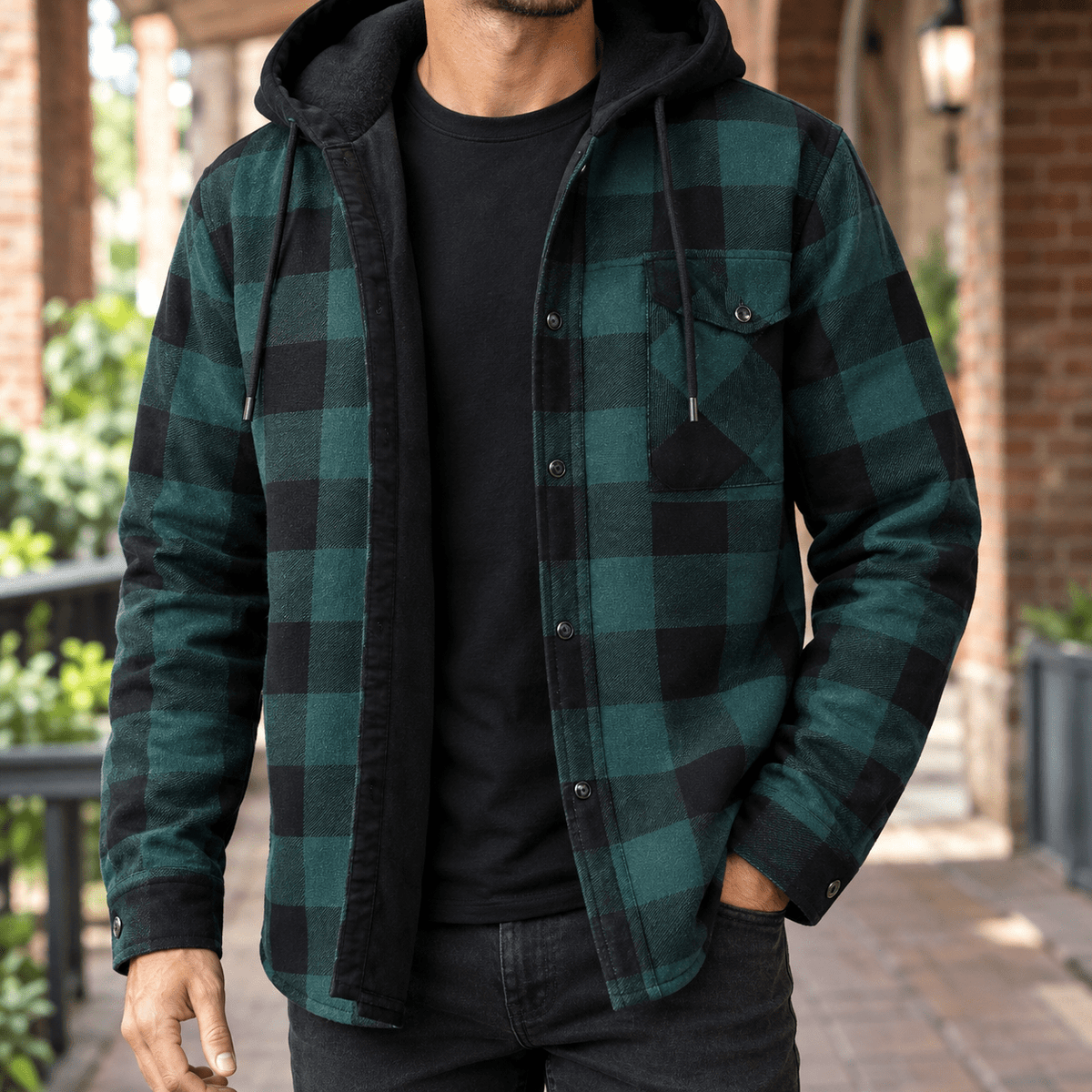 Plaid Denim Hooded Shirt Jacket - Harren Cole