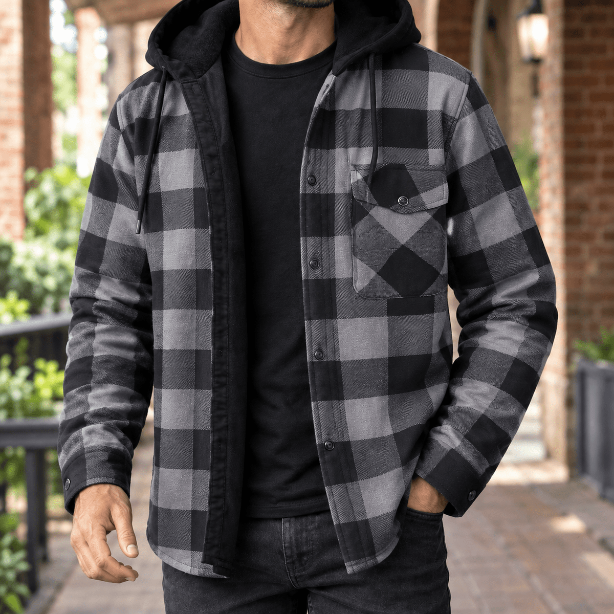 Plaid Denim Hooded Shirt Jacket - Harren Cole