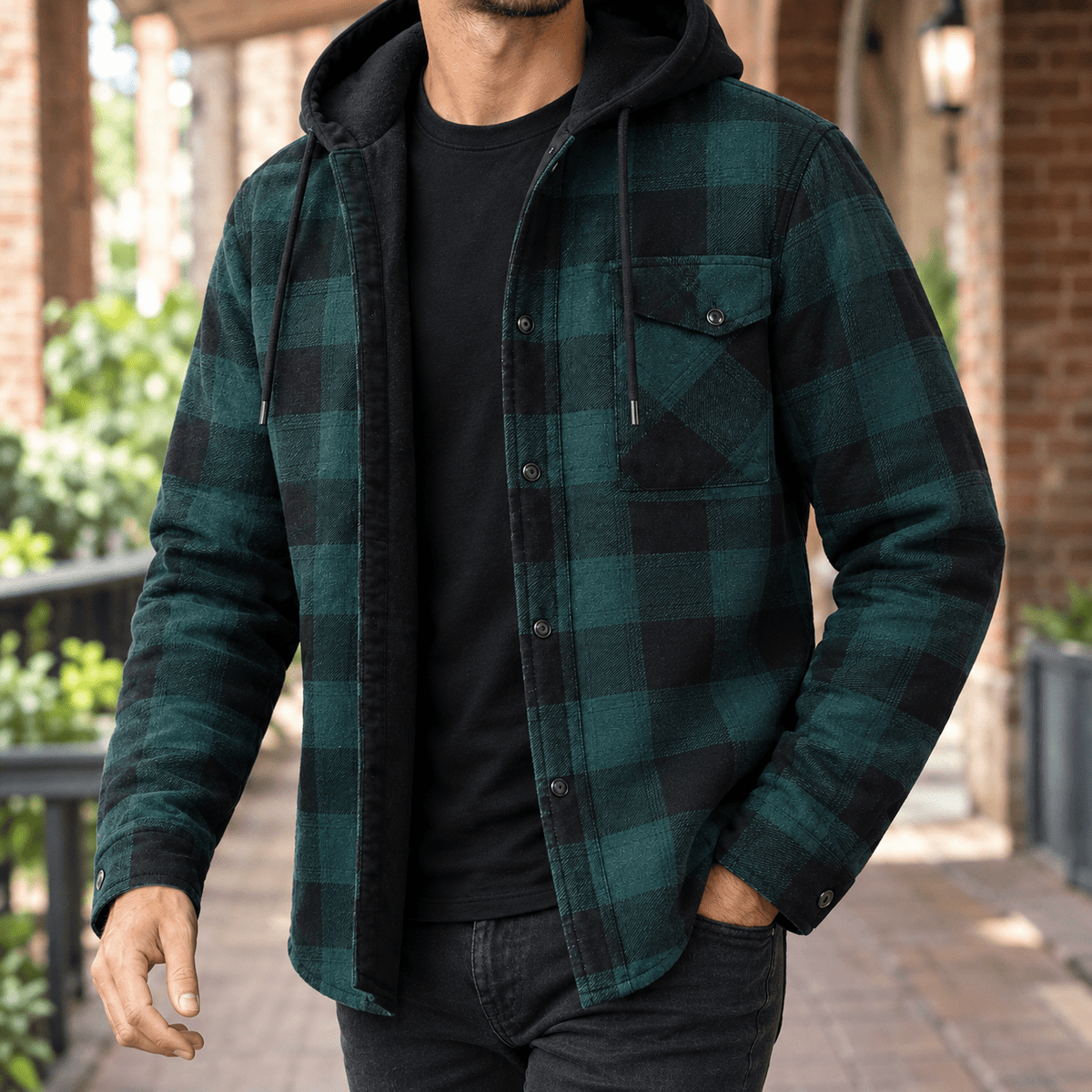Plaid Denim Hooded Shirt Jacket - Harren Cole