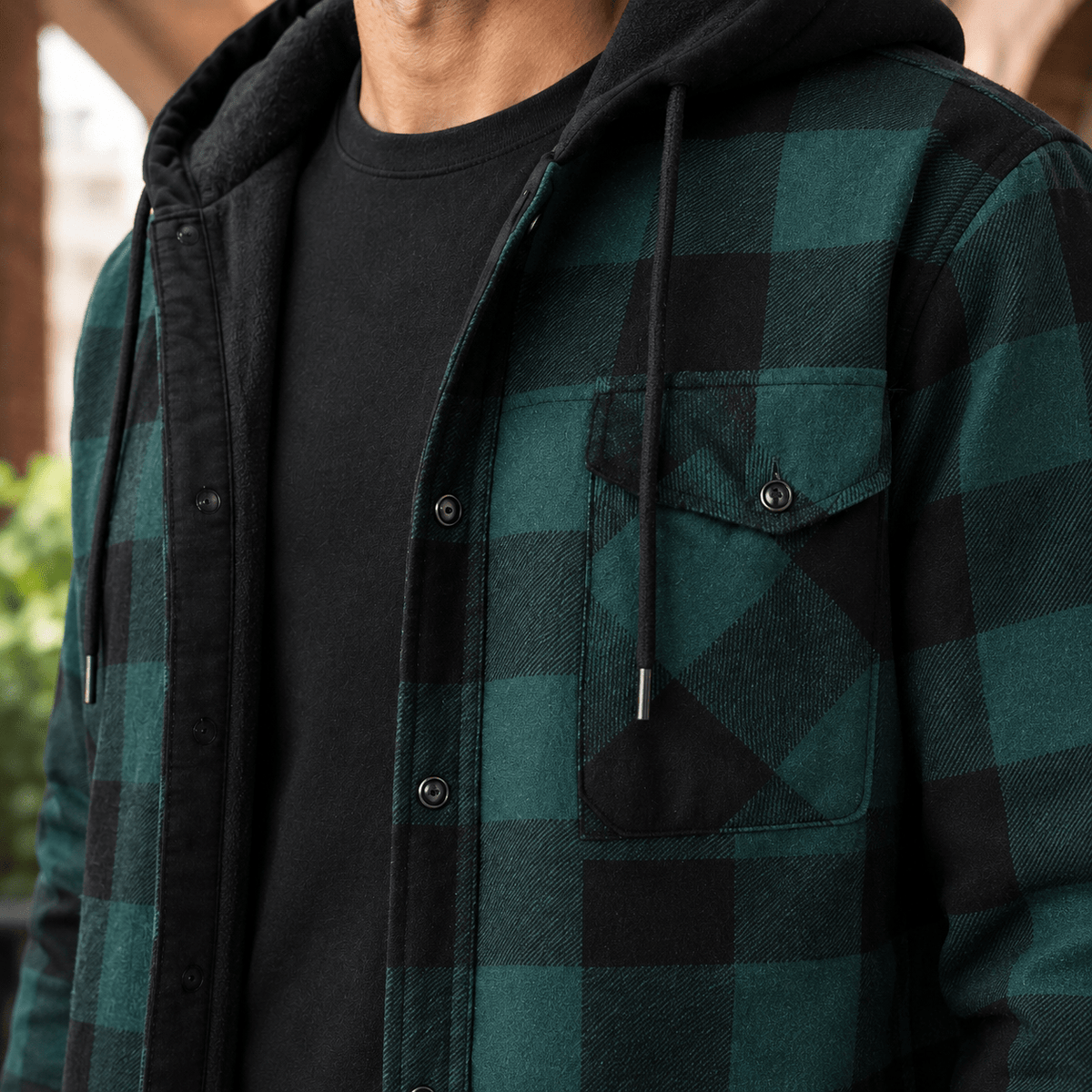 Plaid Denim Hooded Shirt Jacket - Harren Cole