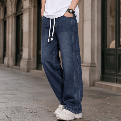 Relaxed Wide-Leg Cotton Blend Jeans - Harren Cole