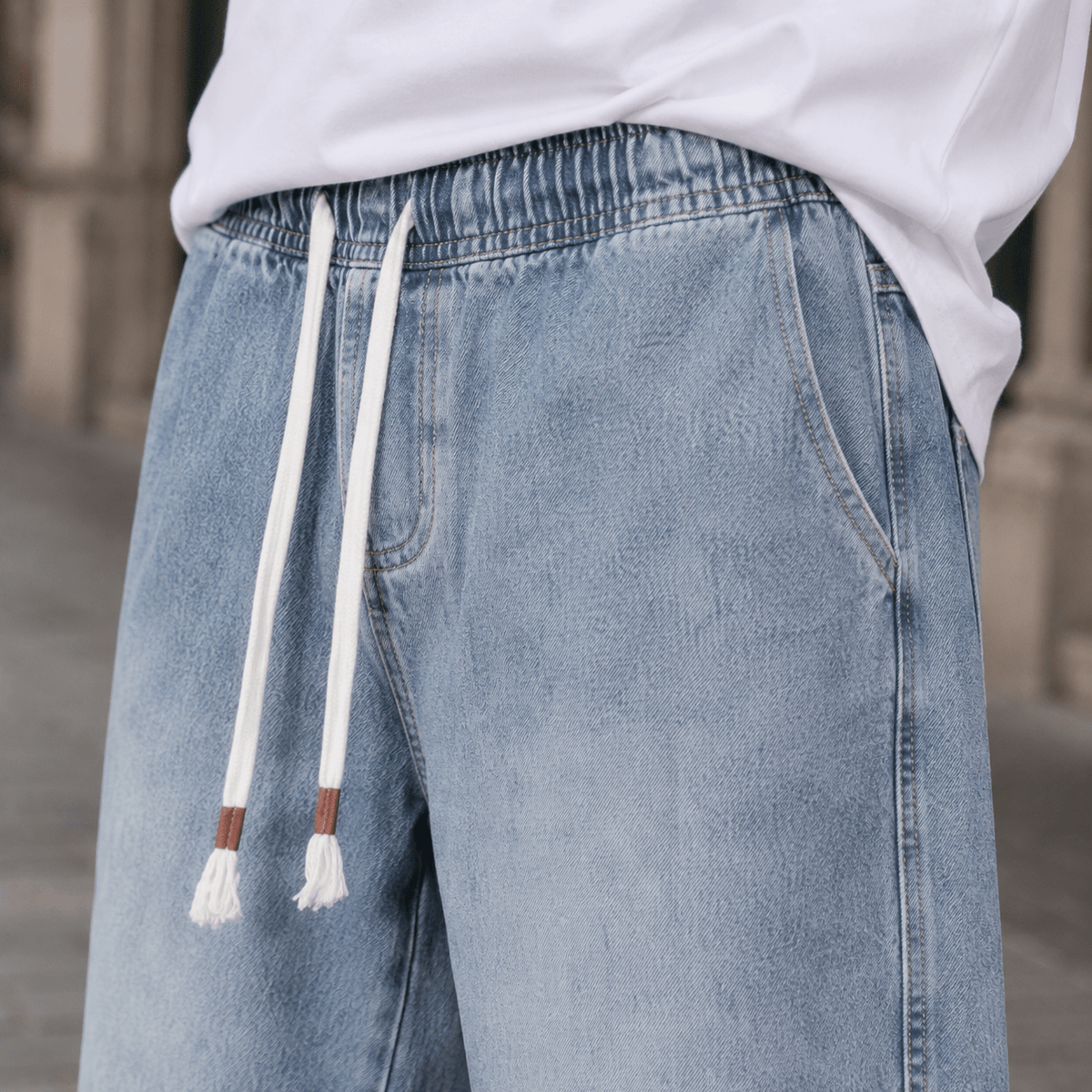 Relaxed Wide-Leg Cotton Blend Jeans - Harren Cole