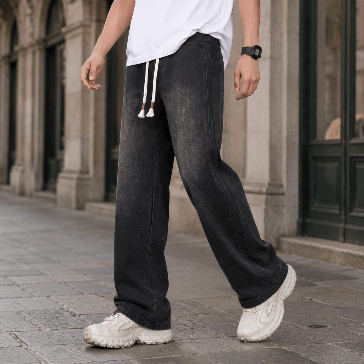 Relaxed Wide-Leg Cotton Blend Jeans - Harren Cole