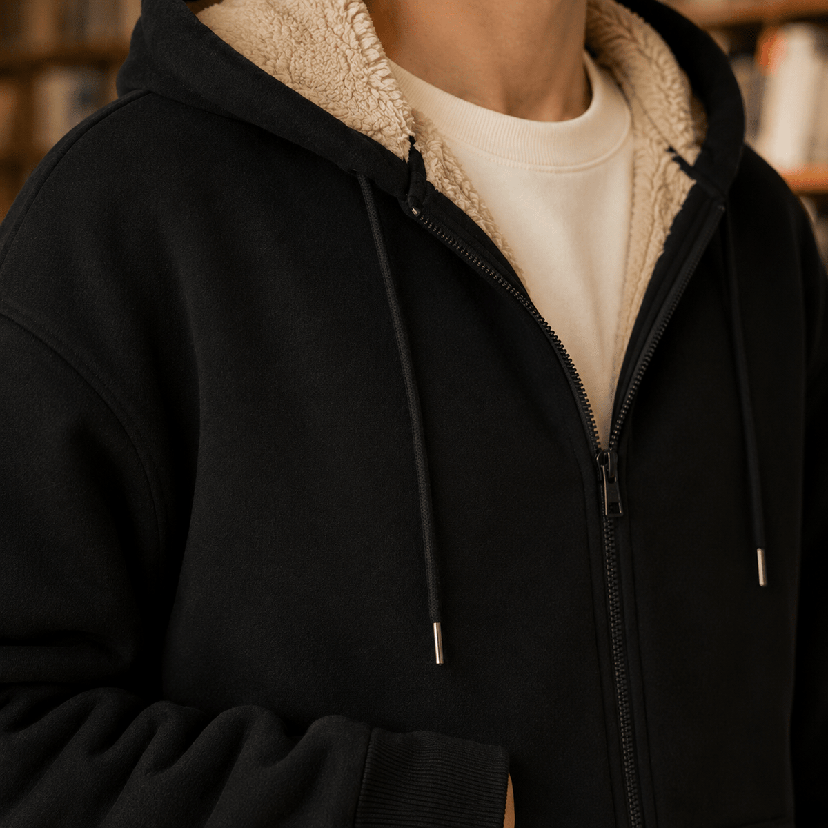 Sherpa-Lined Relaxed-Fit Zip Hoodie - Harren Cole