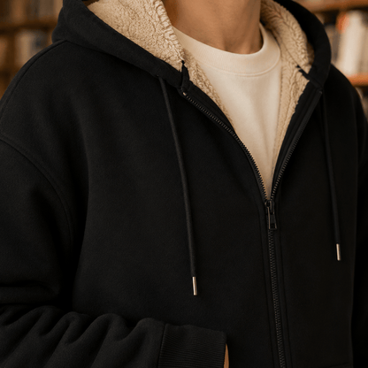Sherpa-Lined Relaxed-Fit Zip Hoodie - Harren Cole