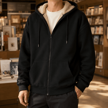 Sherpa-Lined Relaxed-Fit Zip Hoodie - Harren Cole