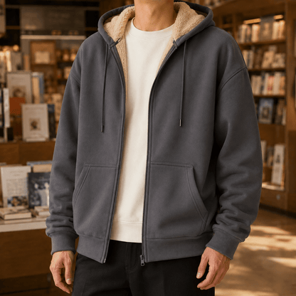 Sherpa-Lined Relaxed-Fit Zip Hoodie - Harren Cole