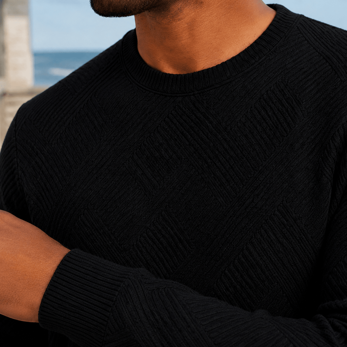 Textured Geometric Crew Neck Sweater - Harren Cole